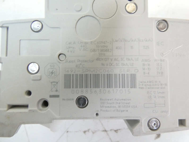 ALLEN BRADLEY 1492-SPM2C060 SER. D 440VAC 6A NSNP