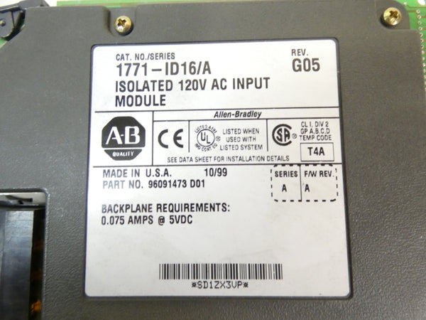 ALLEN BRADLEY 1771-ID16 SER. A 120VAC REV. G05 NSNP