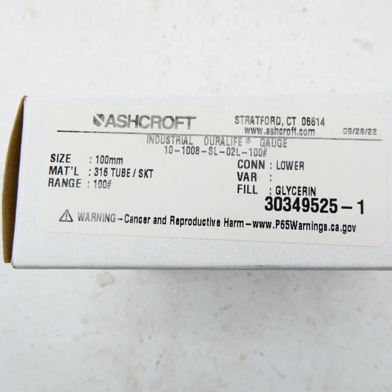 ASHCROFT 10-1008-SL-02L-100# 100PSI 100MM NSMP