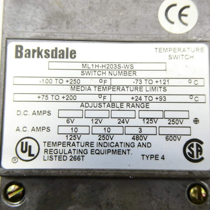 BARKSDALE ML1H-H203S-WS 480VAC 3A -100/250'F NSNP