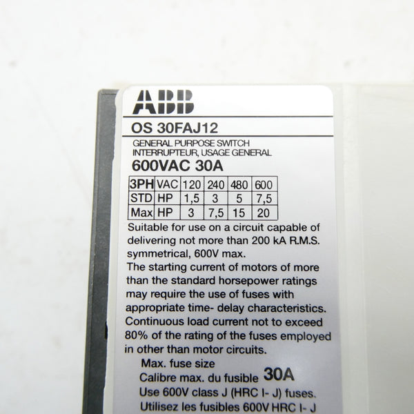 ABB OS30FAJ12 1SCA108824R1001 600VAC 30A NSMP