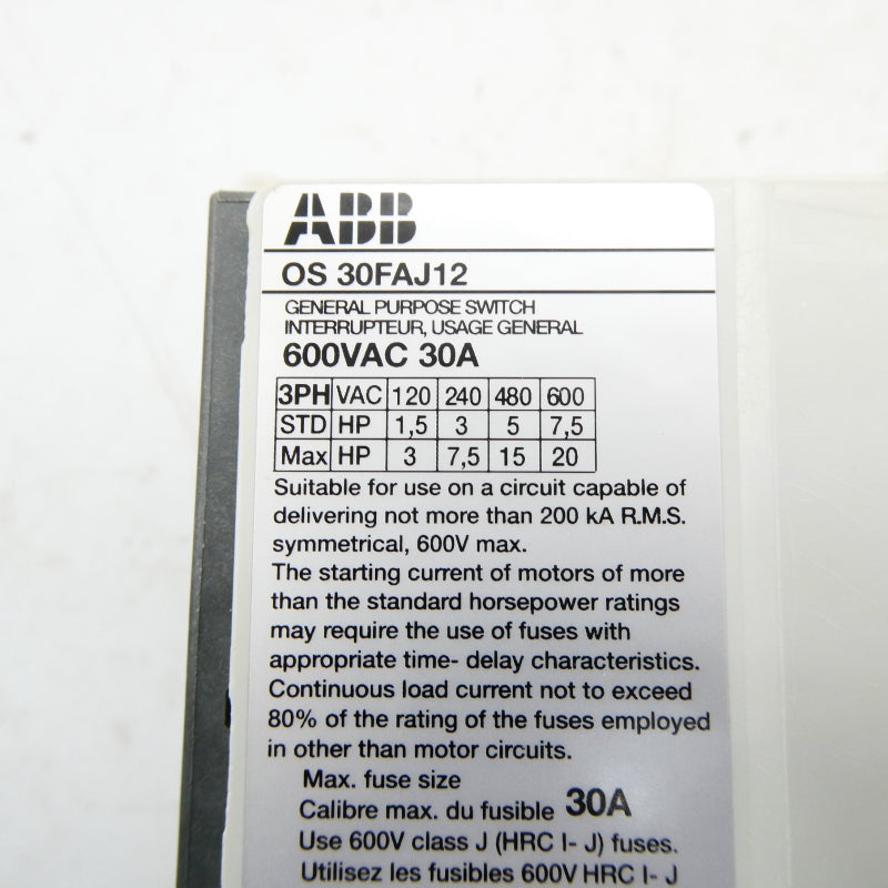 ABB OS30FAJ12 1SCA108824R1001 600VAC 30A NSMP