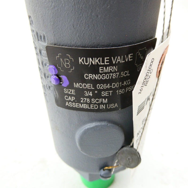 KUNKLE VALVE CRN0G0787.5CL 0264-D01-KG 150PSI 3/4" NSMP