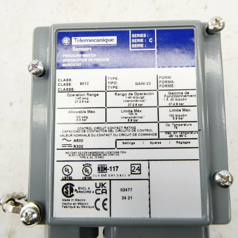 TELEMECANIQUE 9012GAW-22 SER. C 1-40PSI NSNP