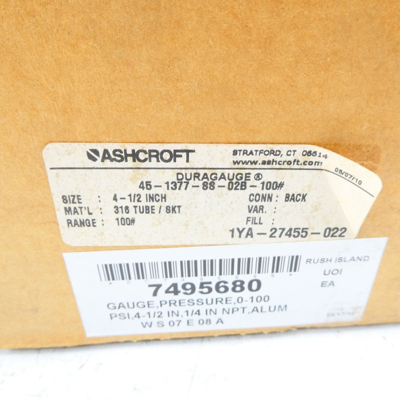 ASHCROFT 45-1377-SS-02B-100# 100PSI 4-1/2" NSMP
