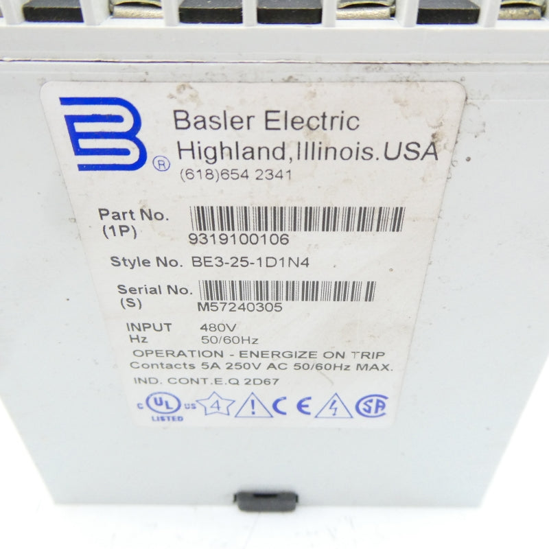 BASLER ELECTRIC BE3-25-1D1N4 9319100106 480V NSNP