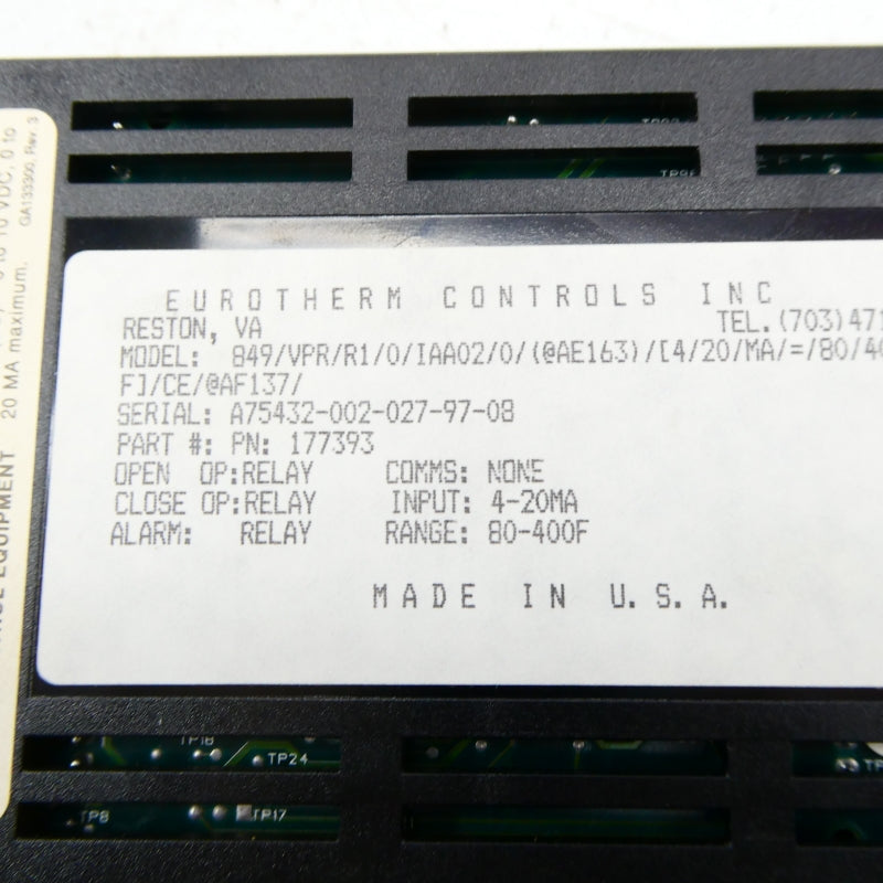 EUROTHERM CONTROLS 177393 849/VPR/R1/0/IAA02/0/(AE163)/4-20/MA-80/400F NSNP