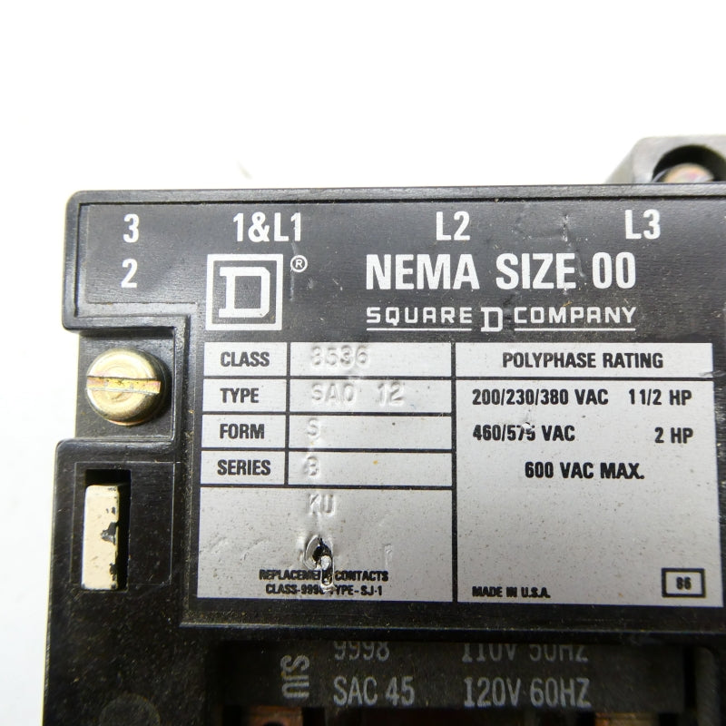 SQUARE D 8536SAO12 SER. B 110/120V NSNP