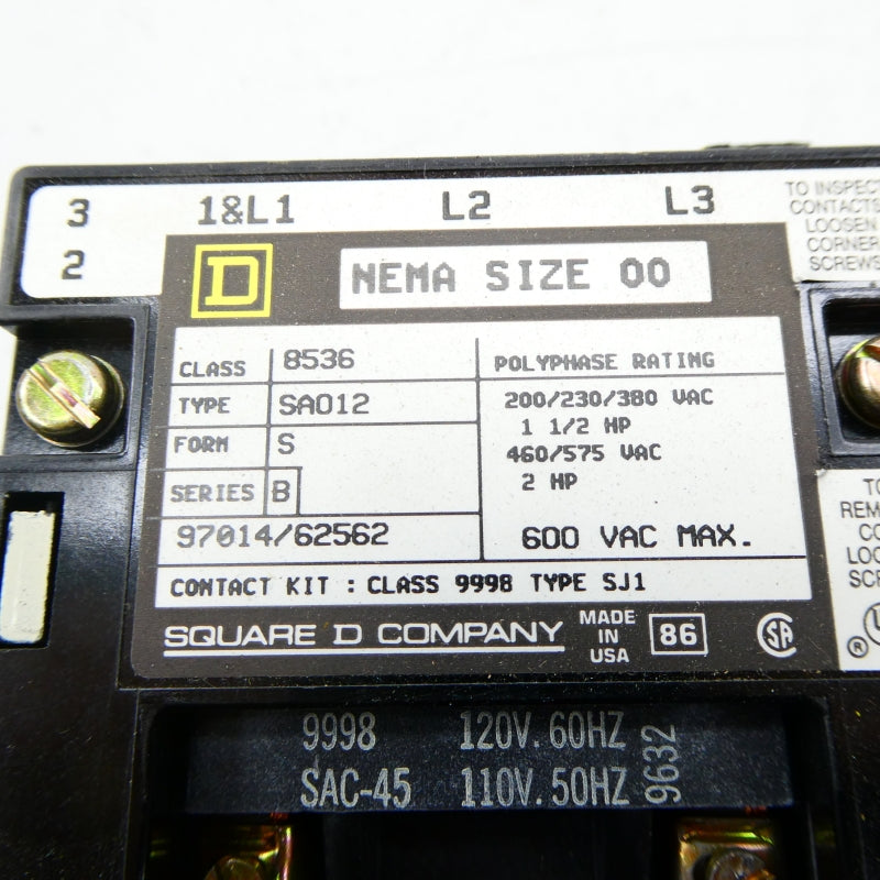 SQUARE D 8536SAO12 SER. B 110/120V (AS PICTURED) NSNP
