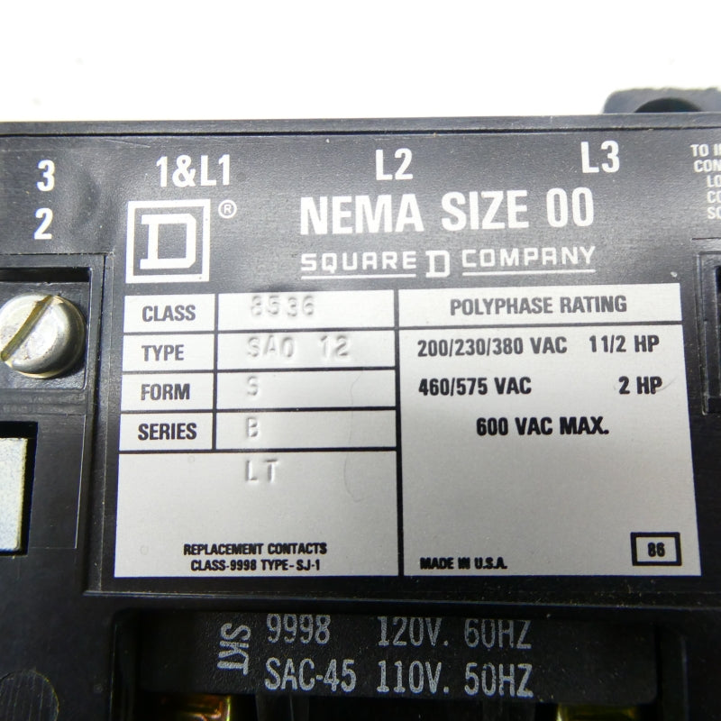 SQUARE D 8536SAO12 SER. B 110/120V NSNP
