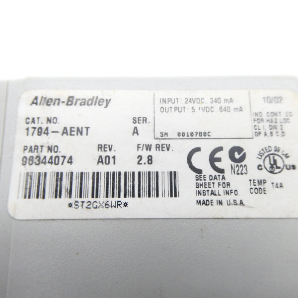 ALLEN BRADLEY 1794-AENT SER. A F/W 2.8 24VDC REV. A01 NSNP