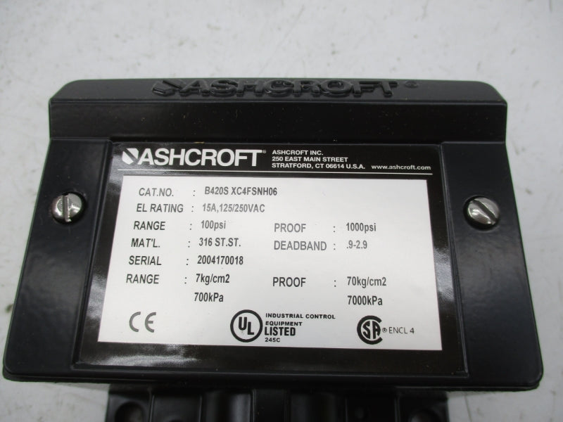 ASHCROFT B420SXC4FSNH06 125/250VAC 15A 100PSI NSMP