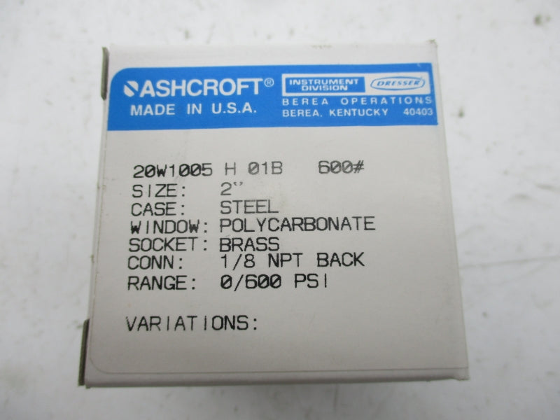 ASHCROFT 20W1005H01B600# 600PSI 2" NSMP