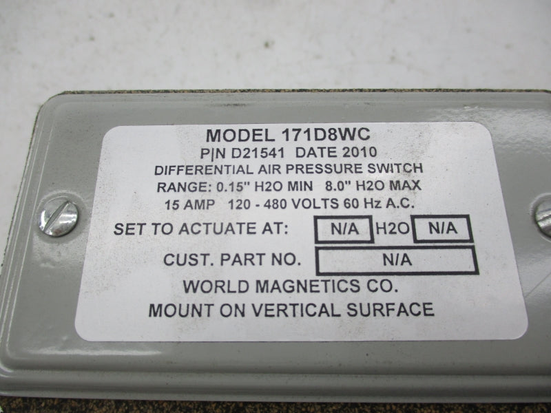 WORLD MAGNETICS 171D8WC D21541 120-480V 15A NSNP