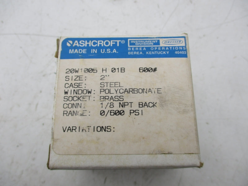 ASHCROFT 20W1005H01B600# 600PSI 2" NSMP