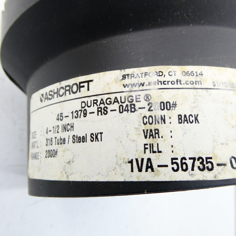 ASHCROFT 45-1379-RS-04B-2000# 2000PSI 4-1/2" NSNP