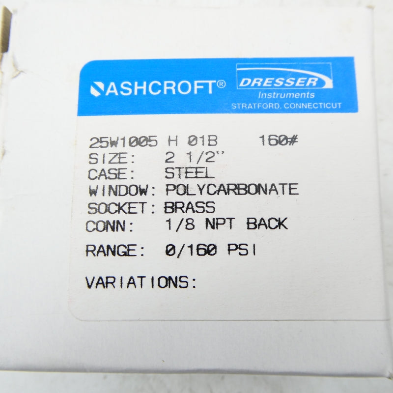 ASHCROFT 25W1005H01B160# 160PSI 2-1/2" NSMP