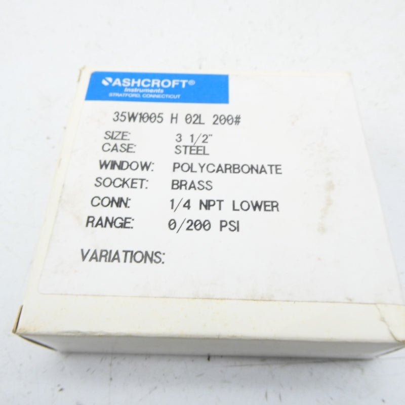 ASHCROFT 35W1005H02L200# 200PSI 3-1/2" NSMP