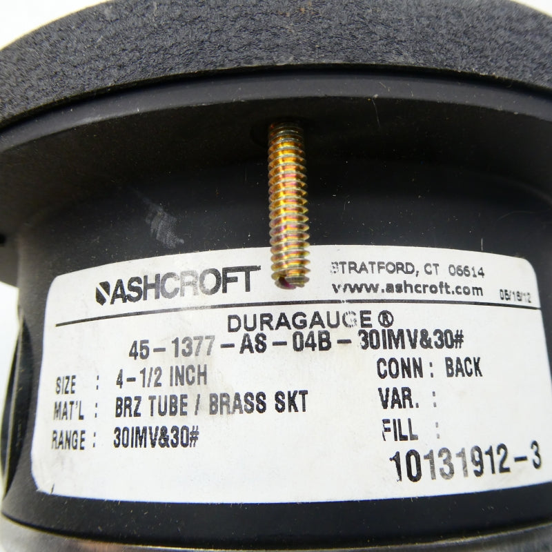 ASHCROFT 45-1377-AS-04B-30IMV&30# 30-30PSI 4-1/2" NSNP