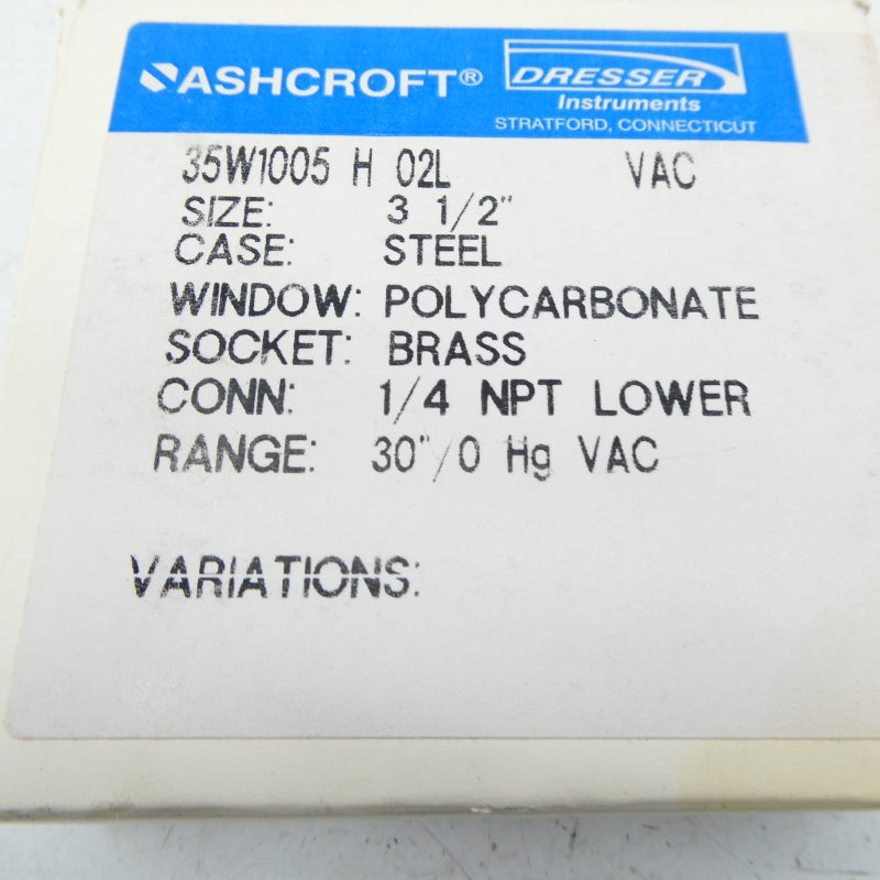 ASHCROFT 35W1005H02LVAC 30PSI 3-1/2" NSMP