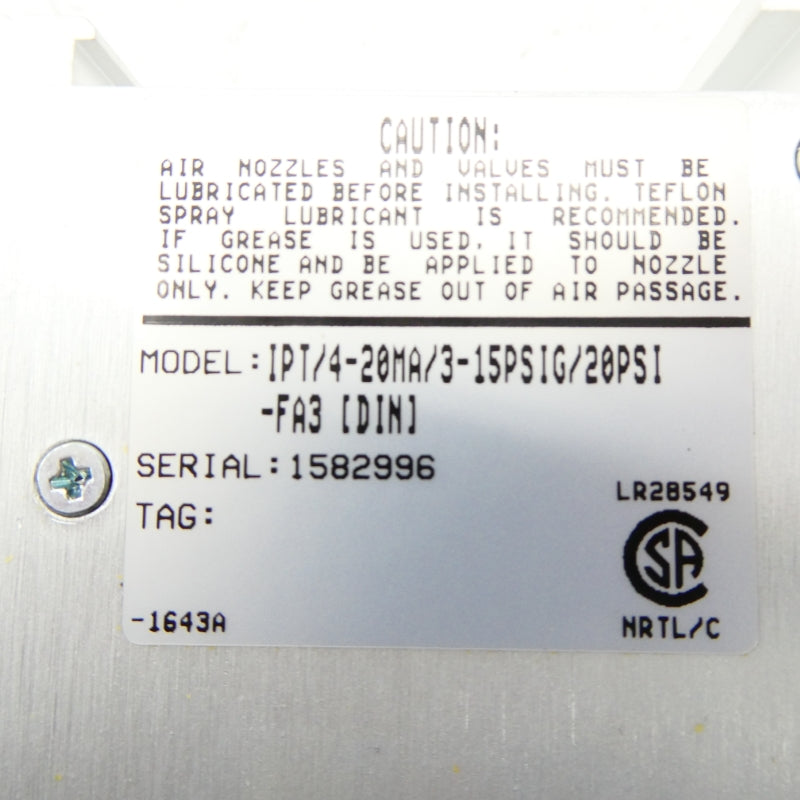 MOORE INDUSTRIES IPT/4-20MA/3-15PSIG/20PSI-FA3 NSNP