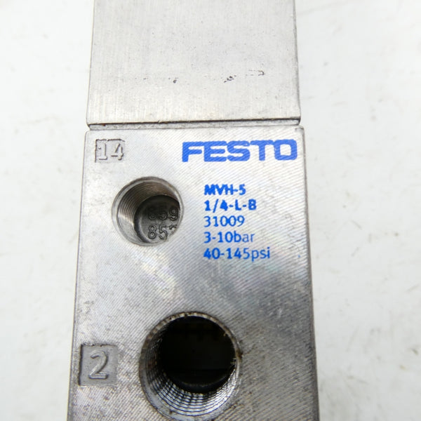 FESTO MVH-51/4-L-B 31009 20.4-26.4VDC 40-145PSI NSNP