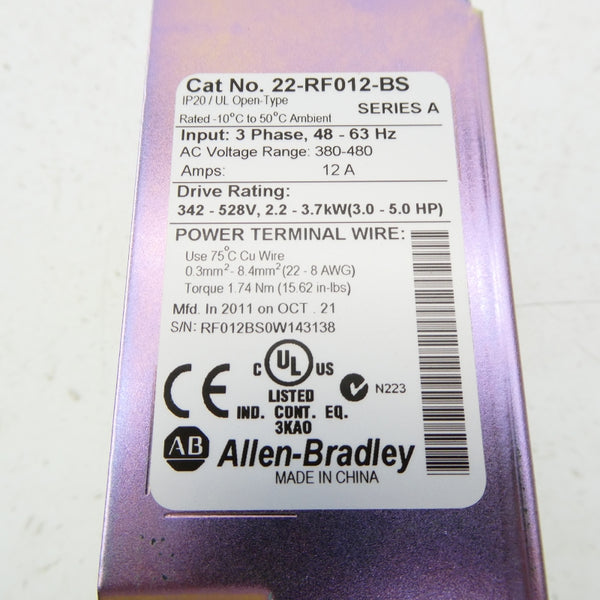 ALLEN BRADLEY 22-RF012-BS SER. A 380-480VAC 12A NSNP
