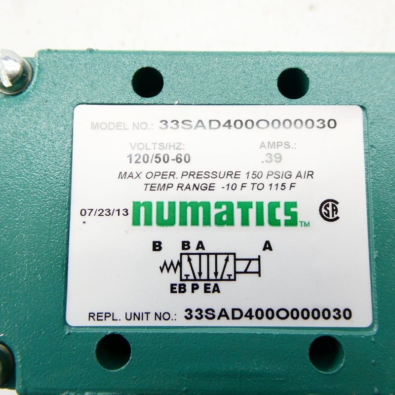 NUMATICS 33SAD400O000030 120V 0.39A 150PSI NSNP