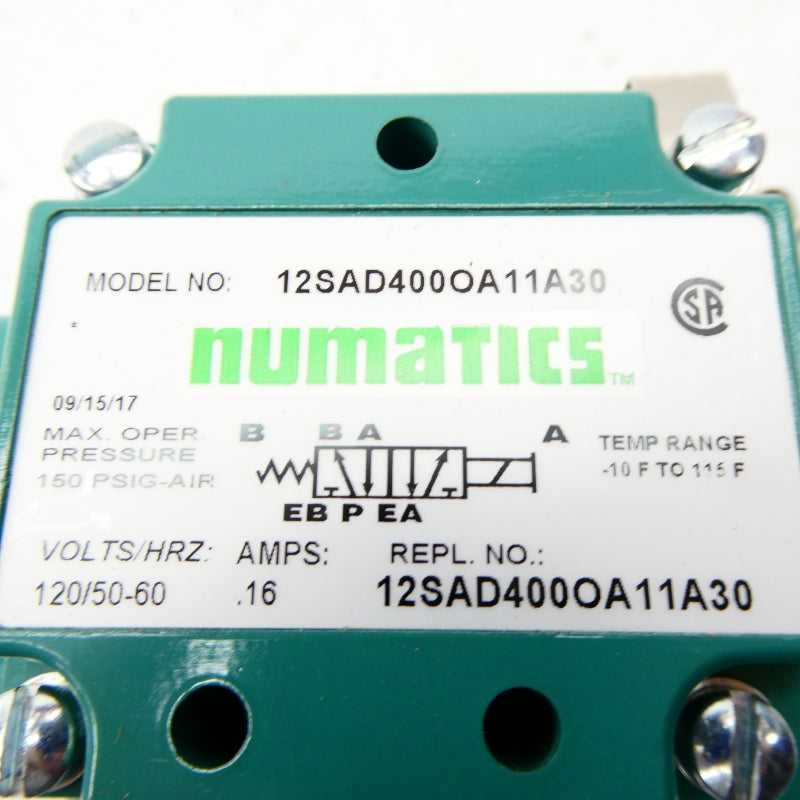 NUMATICS 12SAD400OA11A30 120V .16A 150PSI NSNP