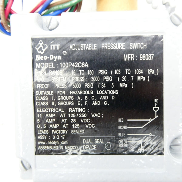 ITT 100P42C6A 125/250VAC 11A 15-150PSI NSNP