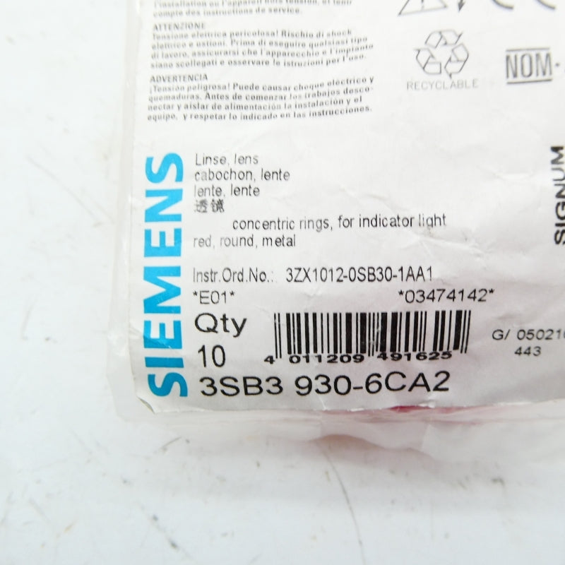 SIEMENS 3SB3 930-6CA2 (PKG OF 10) NSMP