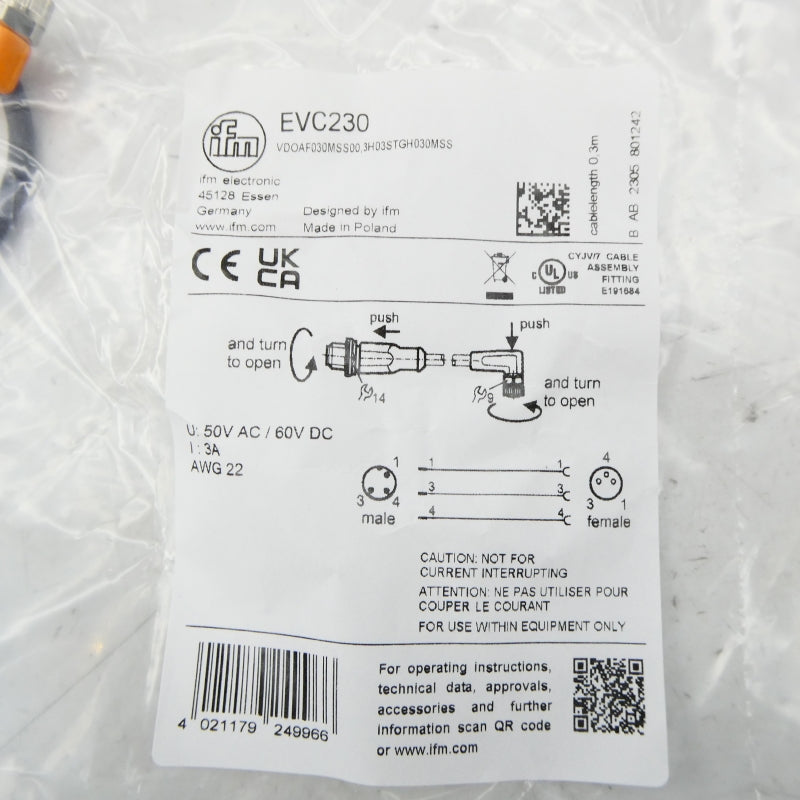 IFM EFECTOR EVC230 VDOAF030MSS00.3H03STGH030MSS 60VDC NSMP