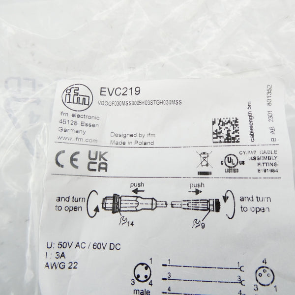 IFM EFECTOR EVC219 VDOGF030MSS0005H03STGH030MSS 50VAC 3A NSMP