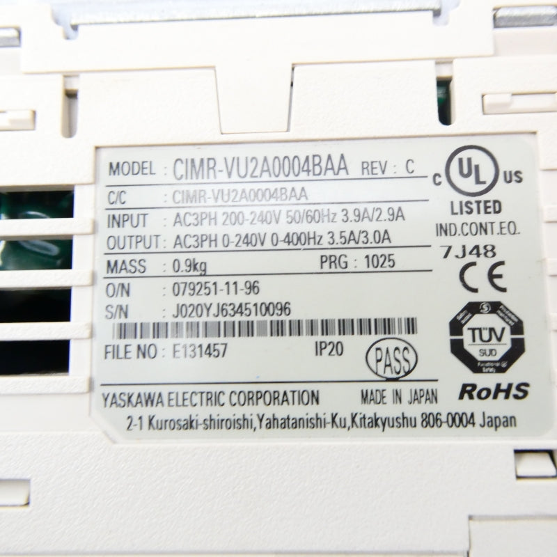 YASKAWA ELECTRIC CIMR-VU2A0004BAA 200-240V 3.9/2.9A REV. C NSNP