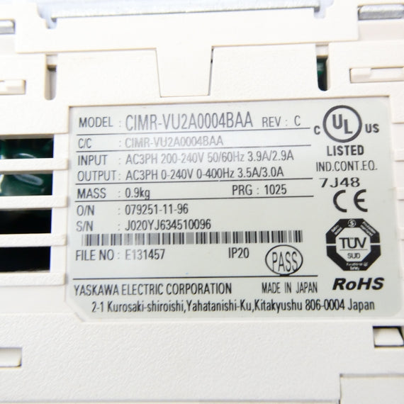 YASKAWA ELECTRIC CIMR-VU2A0004BAA 200-240V 3.9/2.9A REV. C NSNP