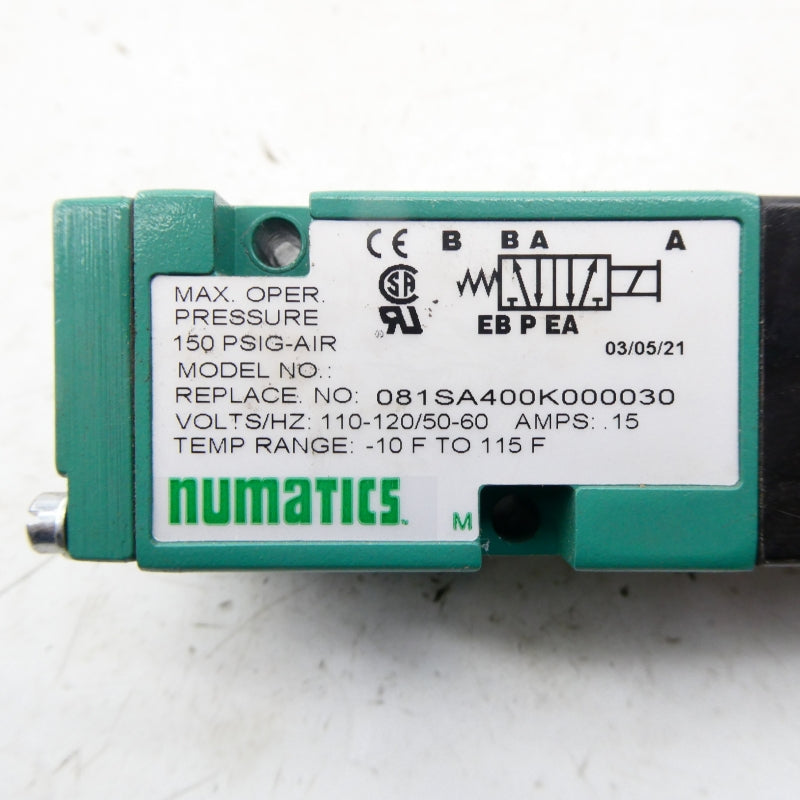 NUMATICS 081SA400K000030 110-120V .15A 150PSI (AS PICTURED) NSNP