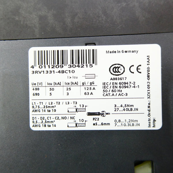 SIEMENS 3RV1331-4BC10 690V 20/260A NSNP