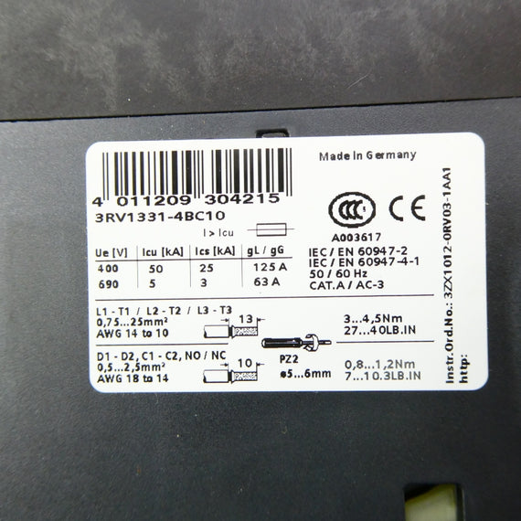 SIEMENS 3RV1331-4BC10 690V 20/260A NSNP