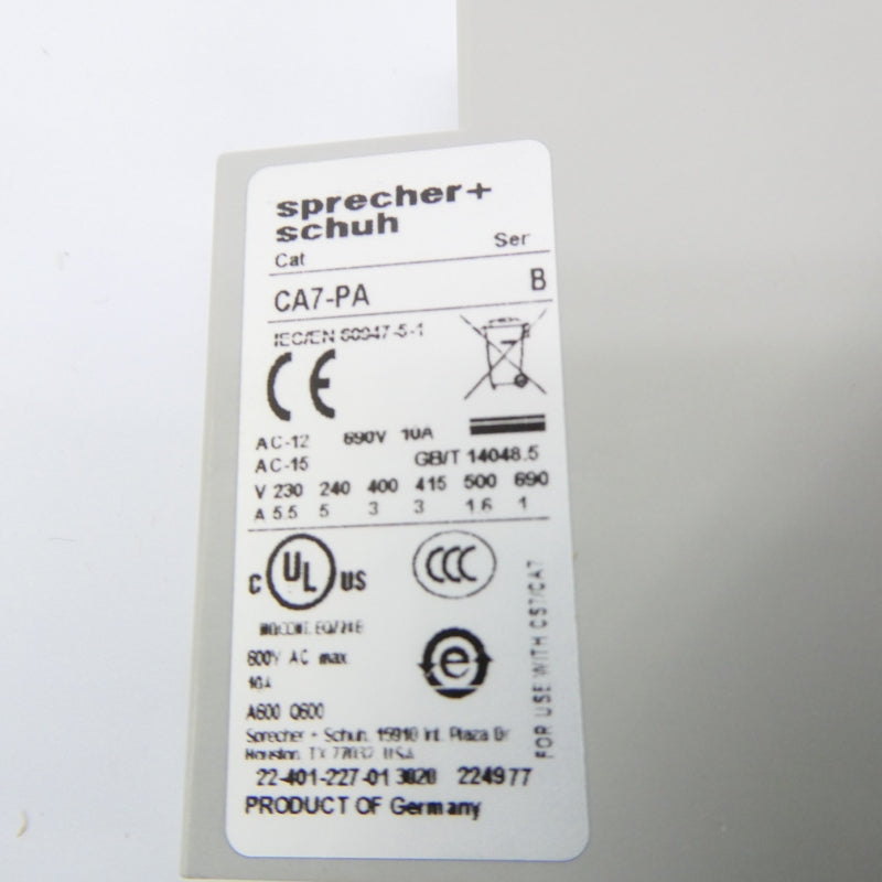 SPRECHER+SCHUH CA7-PA-01 SER. B 600VAC 10A (PKG OF 10) NSMP
