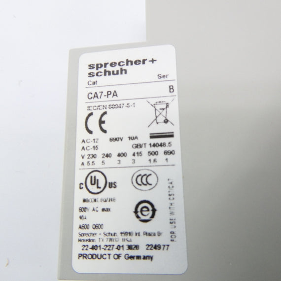 SPRECHER+SCHUH CA7-PA-01 SER. B 600VAC 10A (PKG OF 10) NSMP
