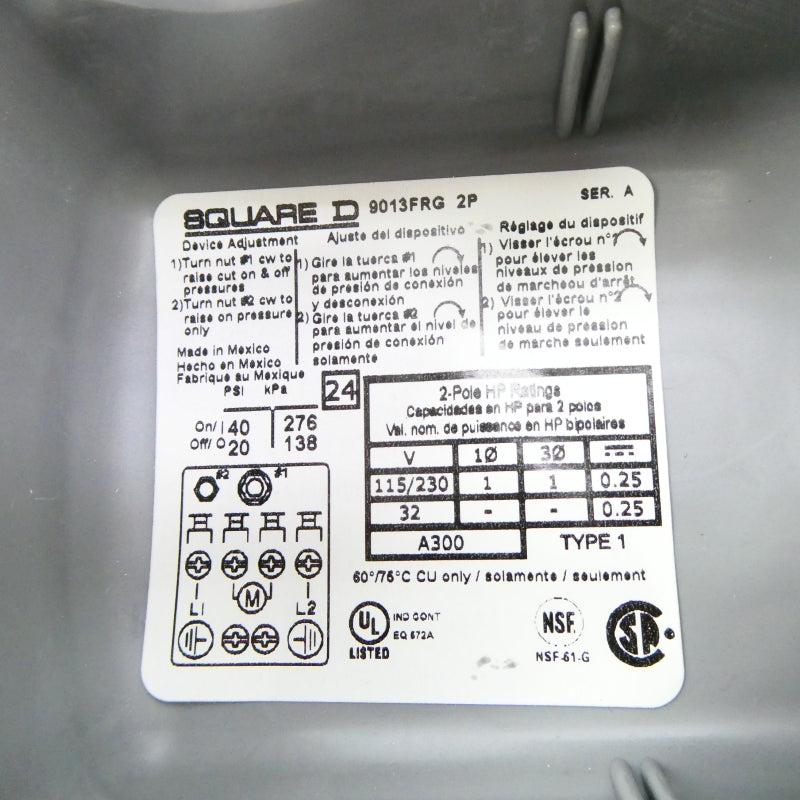 SQUARE D 9013FRG2J23P SER. A 115/230V 20/40PSI NSMP
