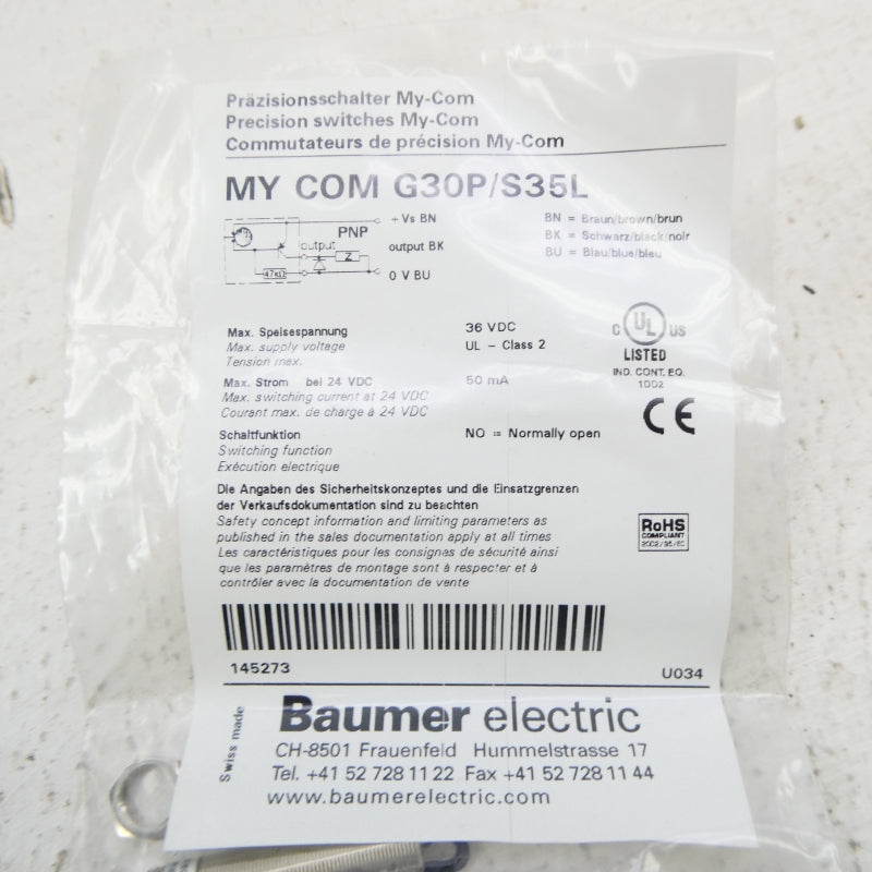 BAUMER MYCOMG30P/S35L 36VDC NSMP