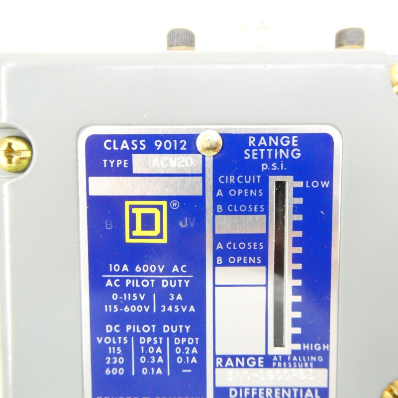 SQUARE D 9012ACW20 600VAC 10A 1900PSI NSNP