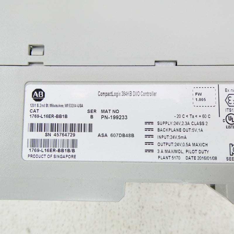 ALLEN BRADLEY 1769-L16ER-BB1B SER. B F/W 1.005 24V 2.3A NSNP