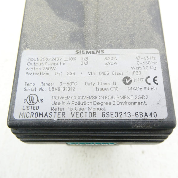 SIEMENS 6SE3213-6BA40 208/240V 8.20A UNMP