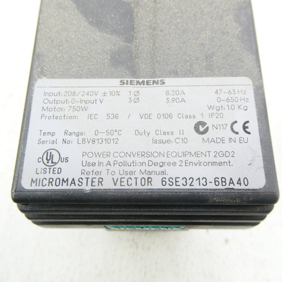 SIEMENS 6SE3213-6BA40 208/240V 8.20A UNMP