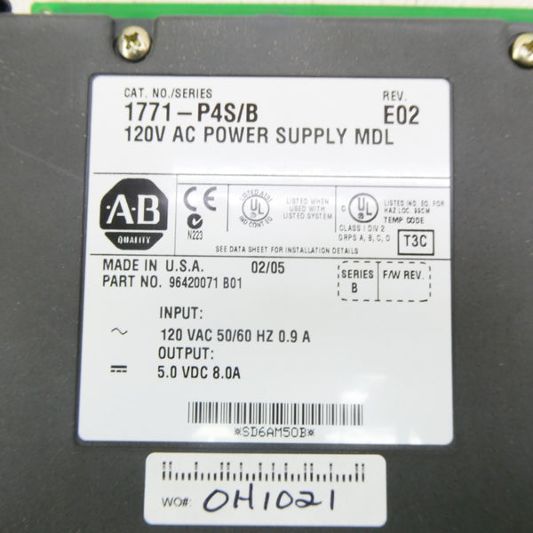 ALLEN BRADLEY 1771-P4S SER. B 120VAC REV. E02 NSNP