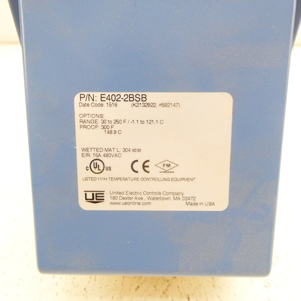 UNITED ELECTRIC E402-2BSB 480VAC 15A 30-250'F NSNP