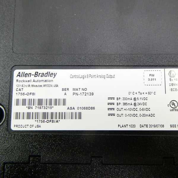 ALLEN BRADLEY 1756-OF8I SER. A F/W 3.011 24VDC NSMP