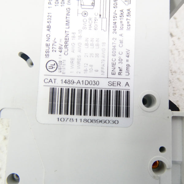 ALLEN BRADLEY 1489-A1D030 SER. A 277V 3A NSNP